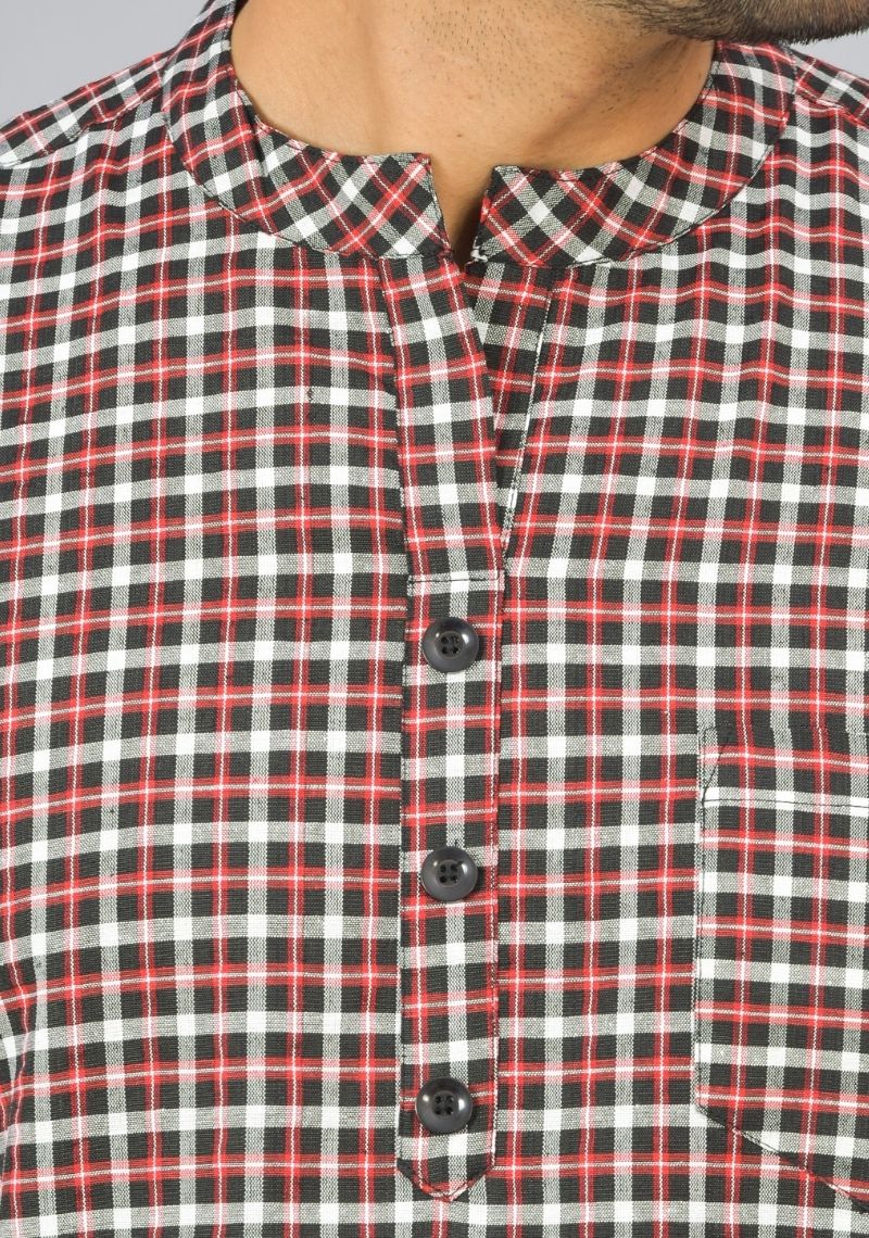 RED GRAY AND WHITE CHECKS COTTON HANDLOOM CORD SET-25296