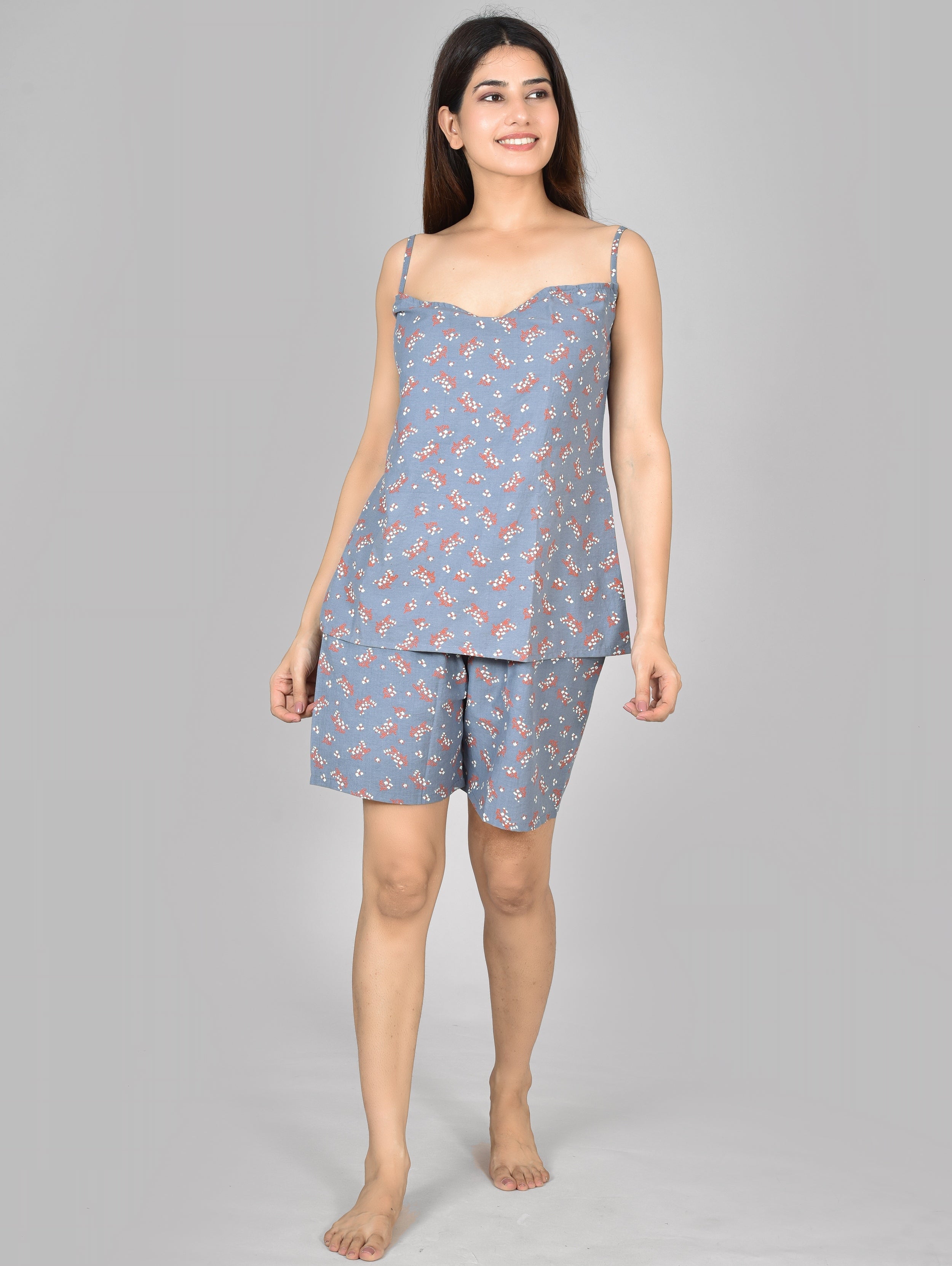 Womens Grey Printed Tops And Short cord set