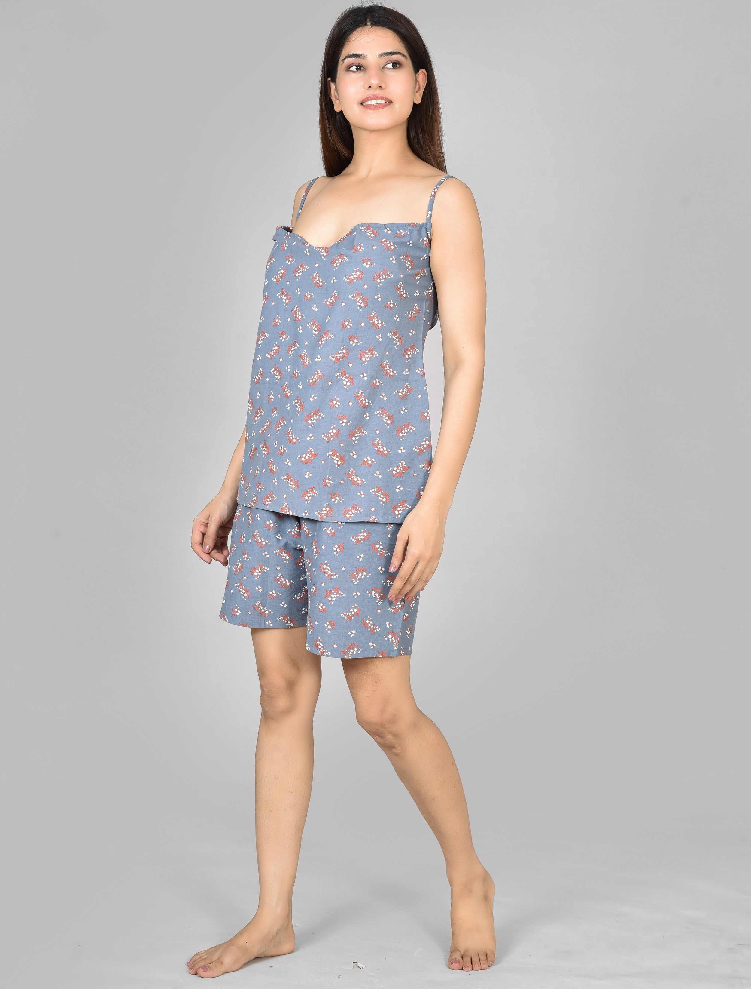 Womens Grey Printed Tops And Short cord set