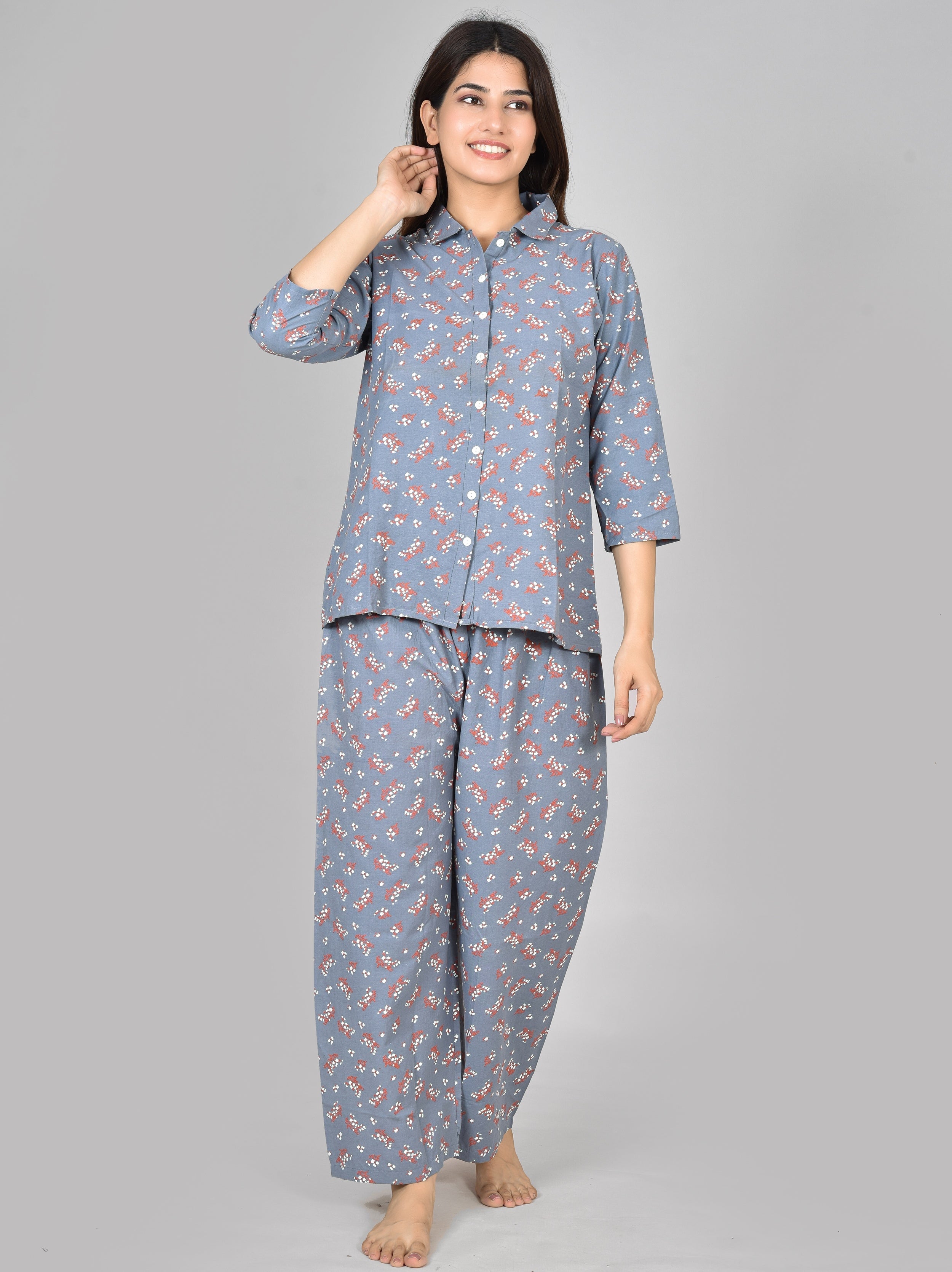 Women Printed Grey Tops and Trouser