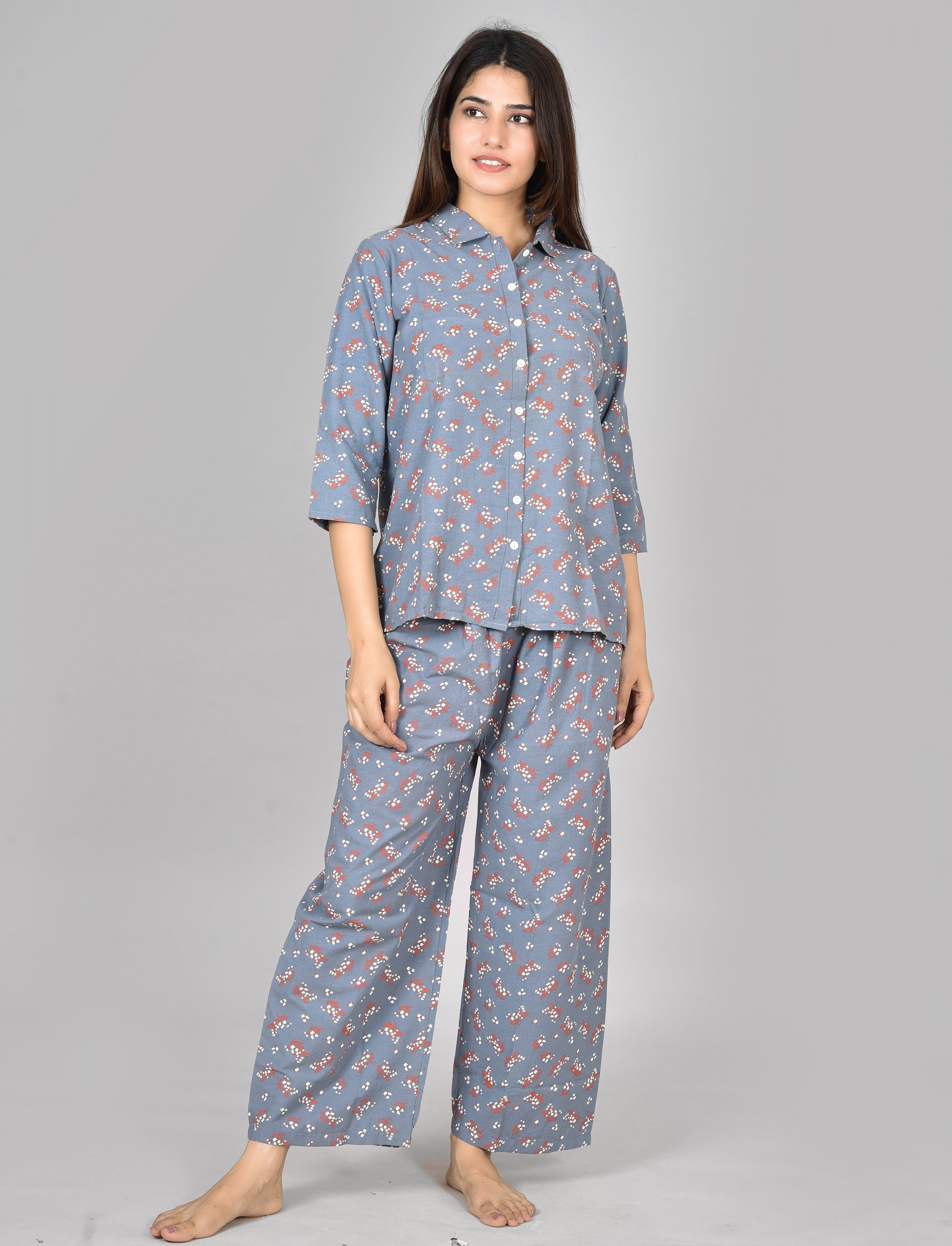 Women Printed Grey Tops and Trouser