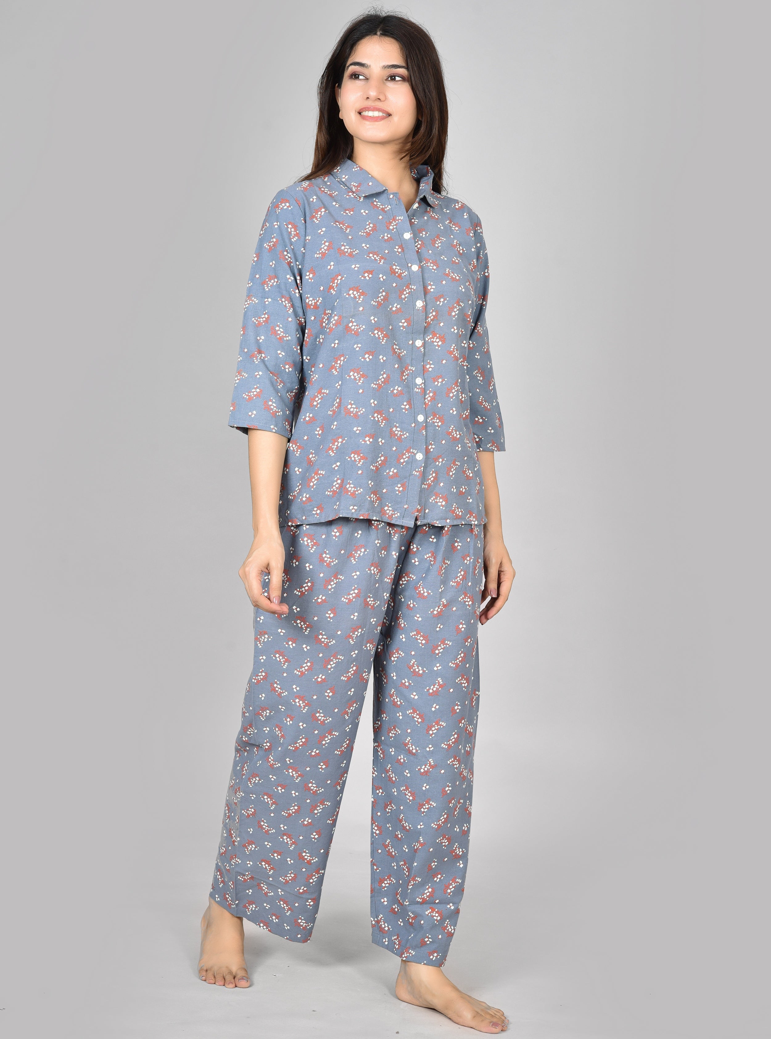 Women Printed Grey Tops and Trouser