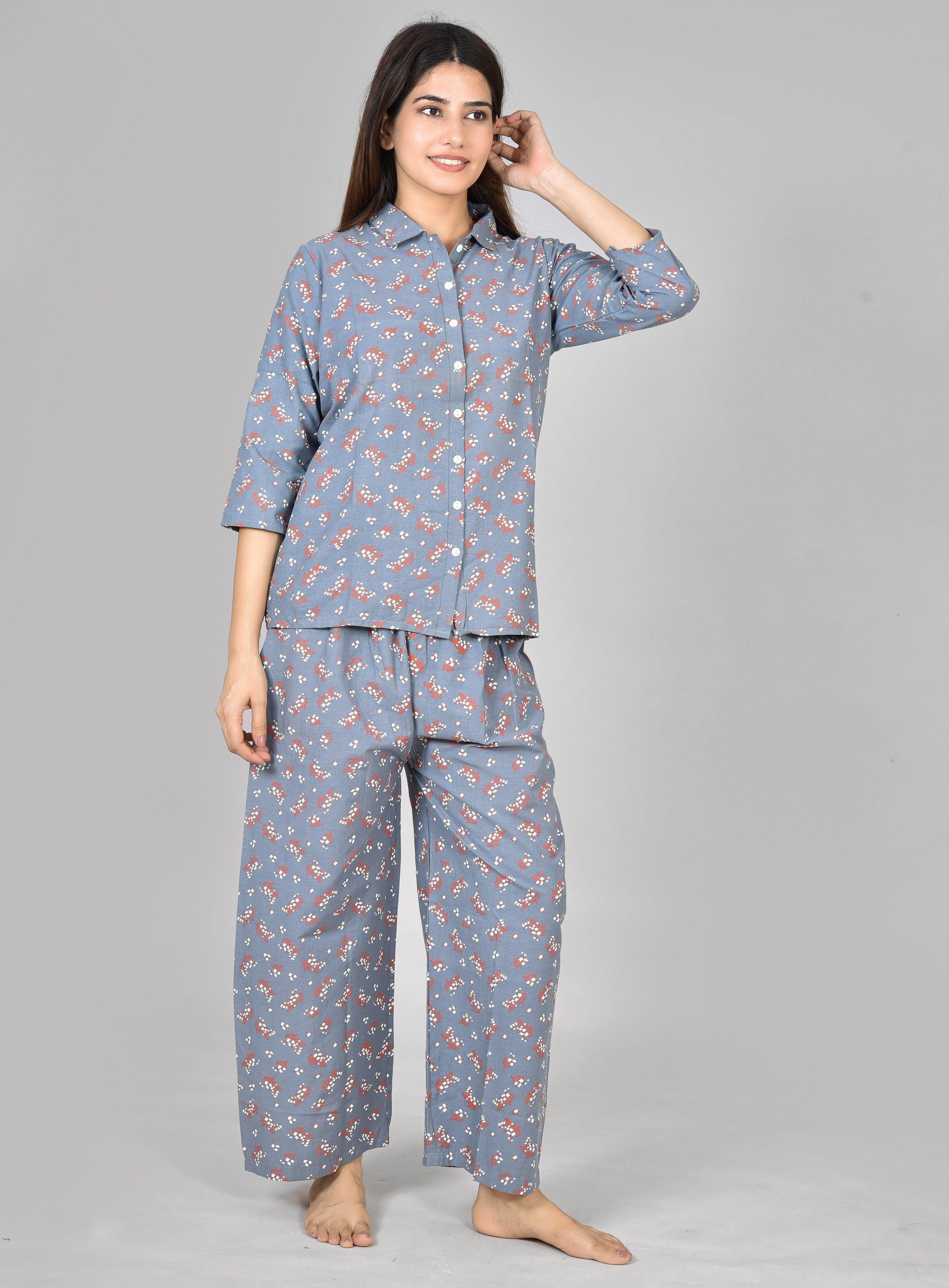 Women Printed Grey Tops and Trouser