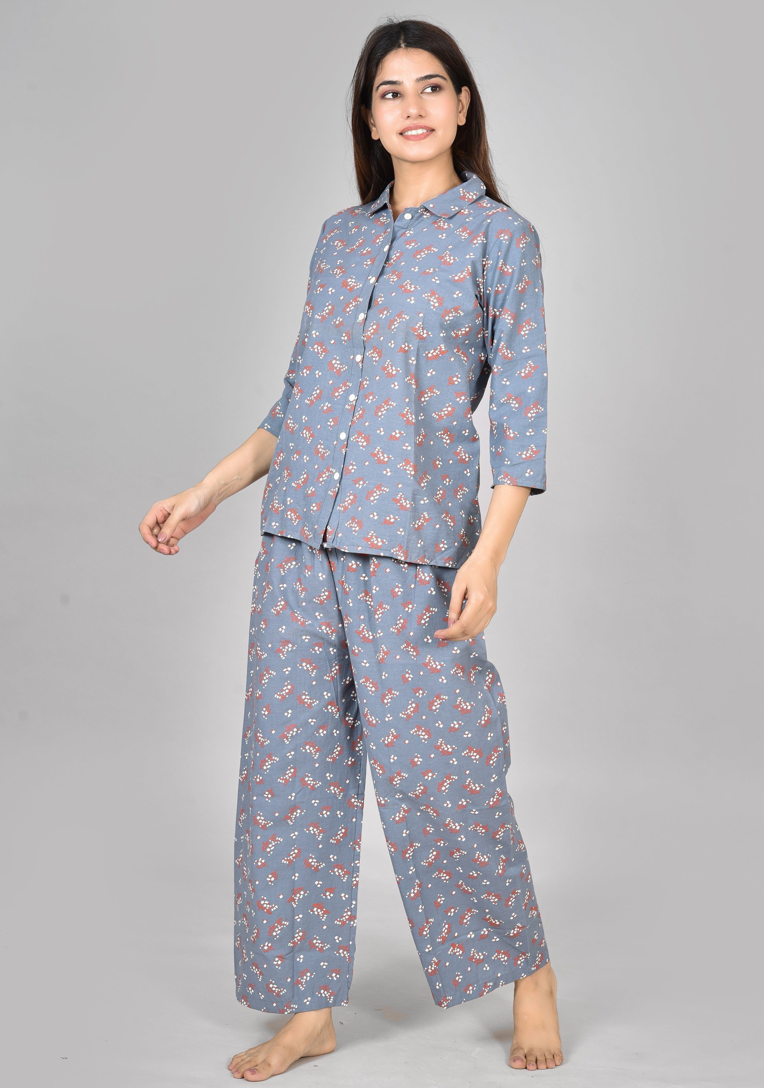 Women Printed Grey Tops and Trouser