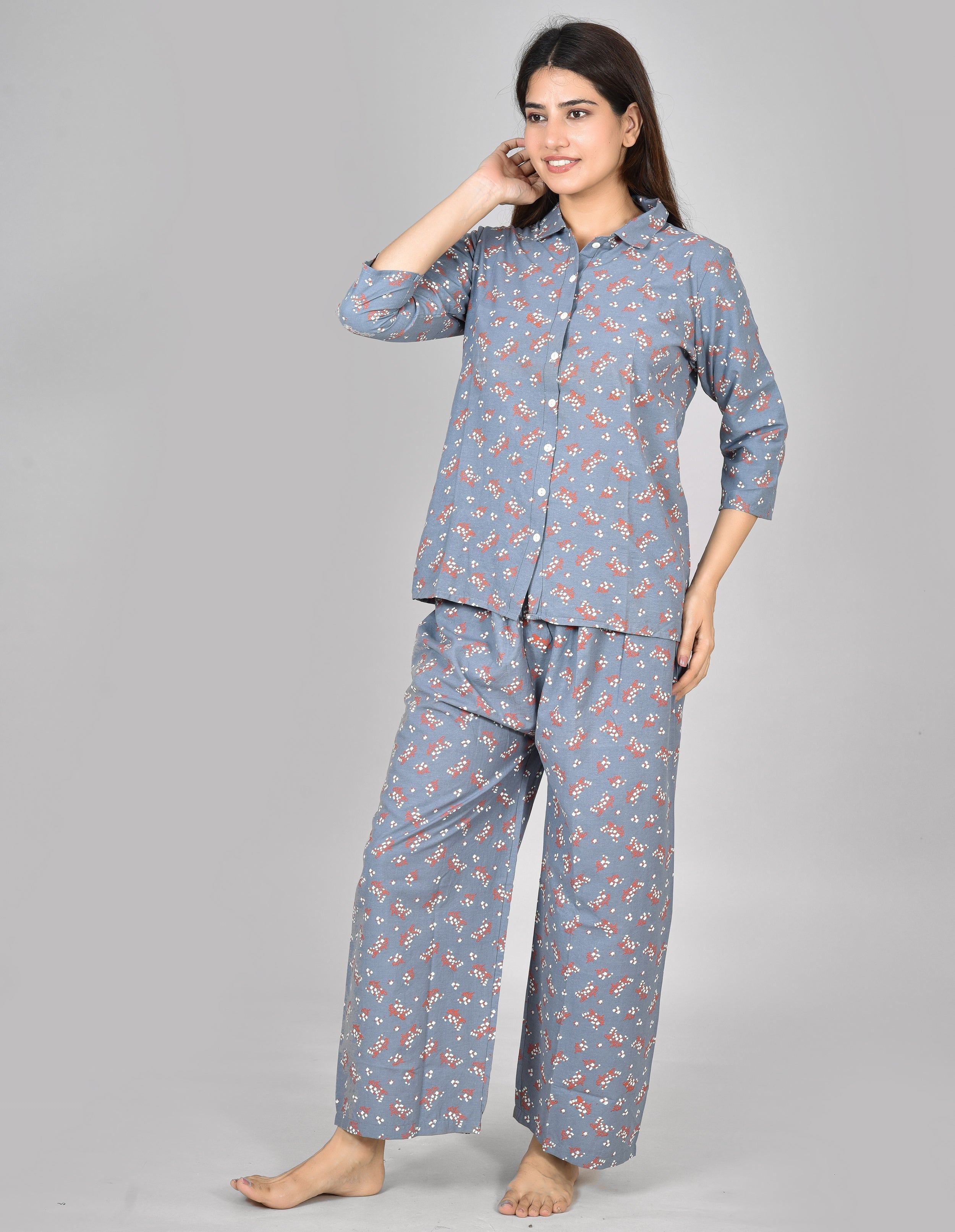 Women Printed Grey Tops and Trouser