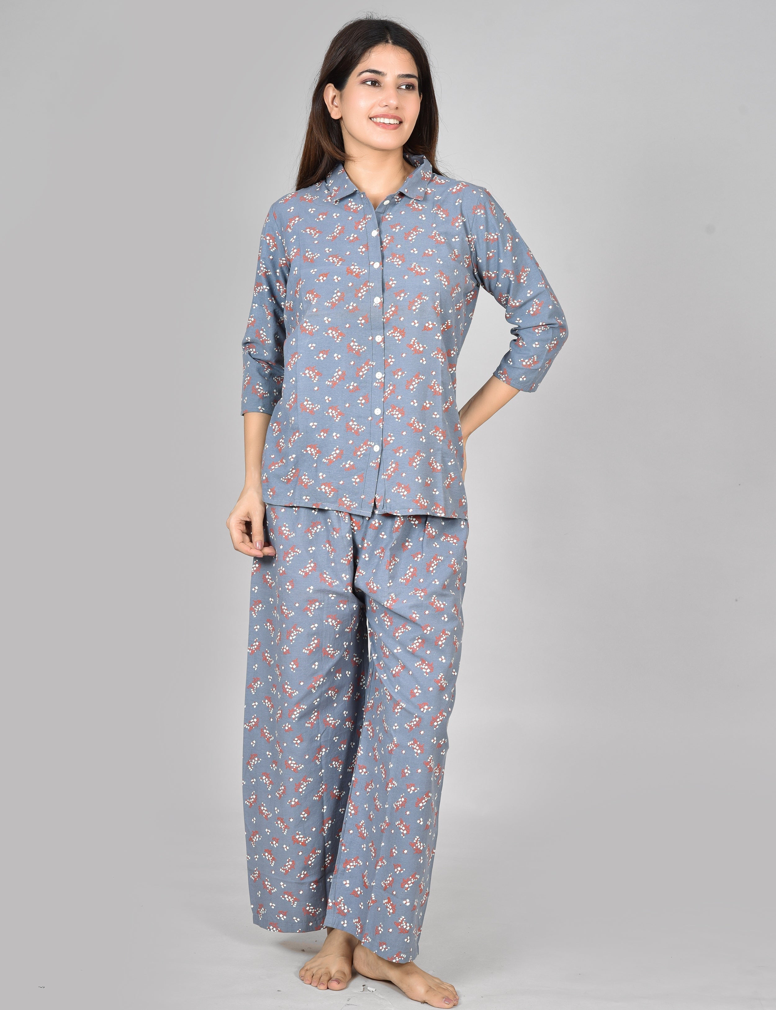 Women Printed Grey Tops and Trouser