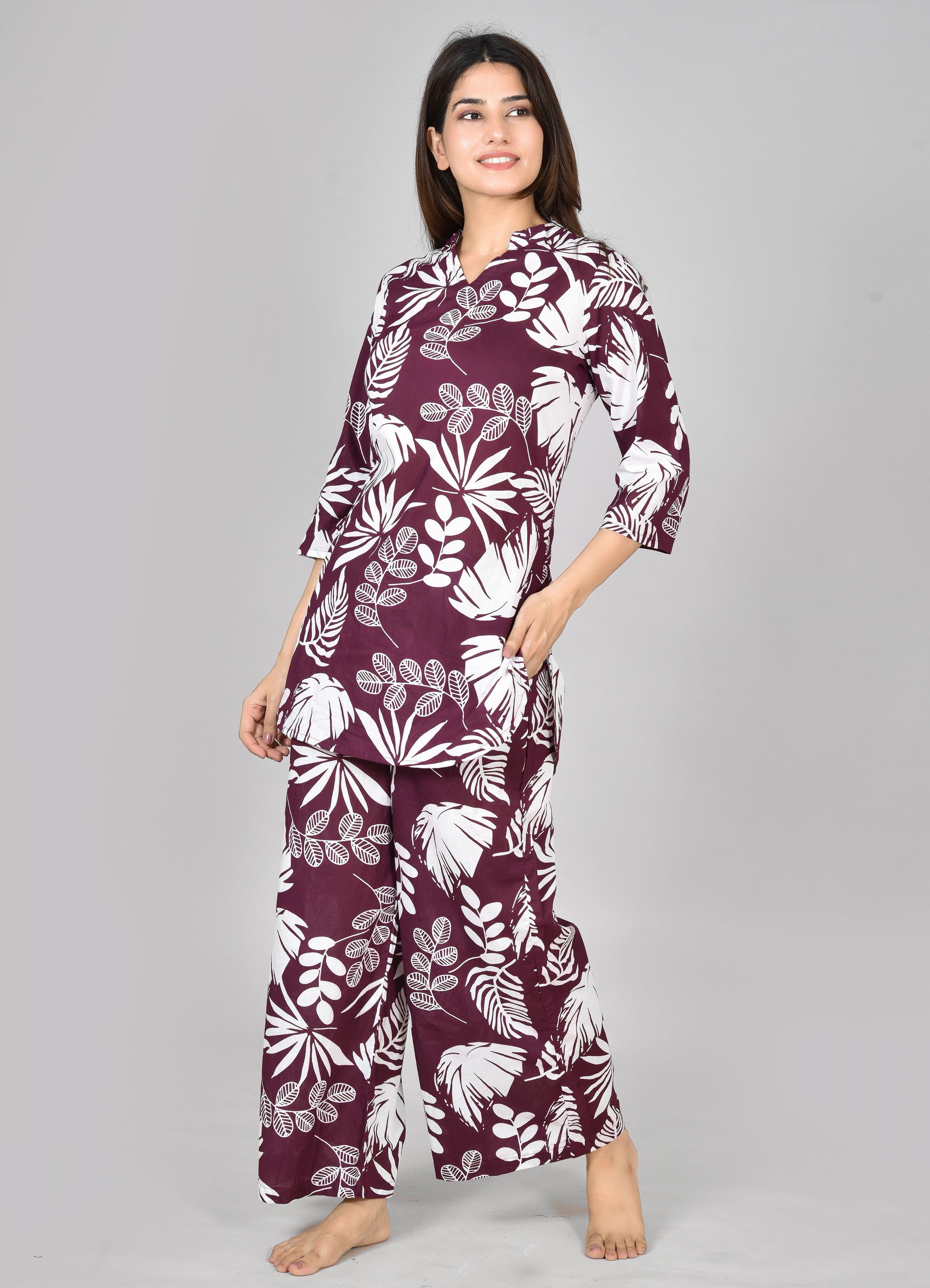 Womens Printed Purple Cord Set