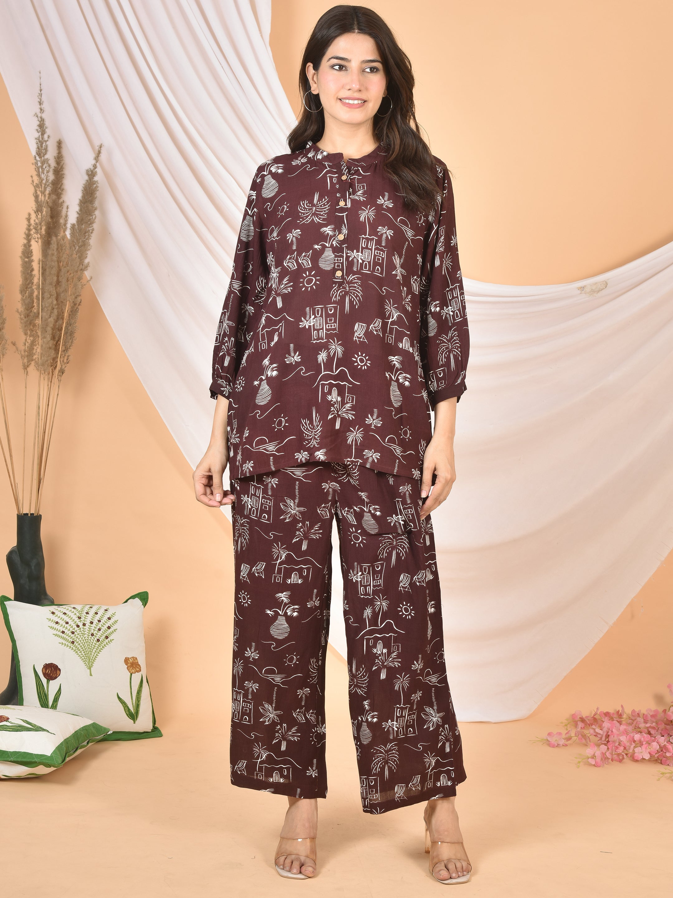 Women Brown printed cod set