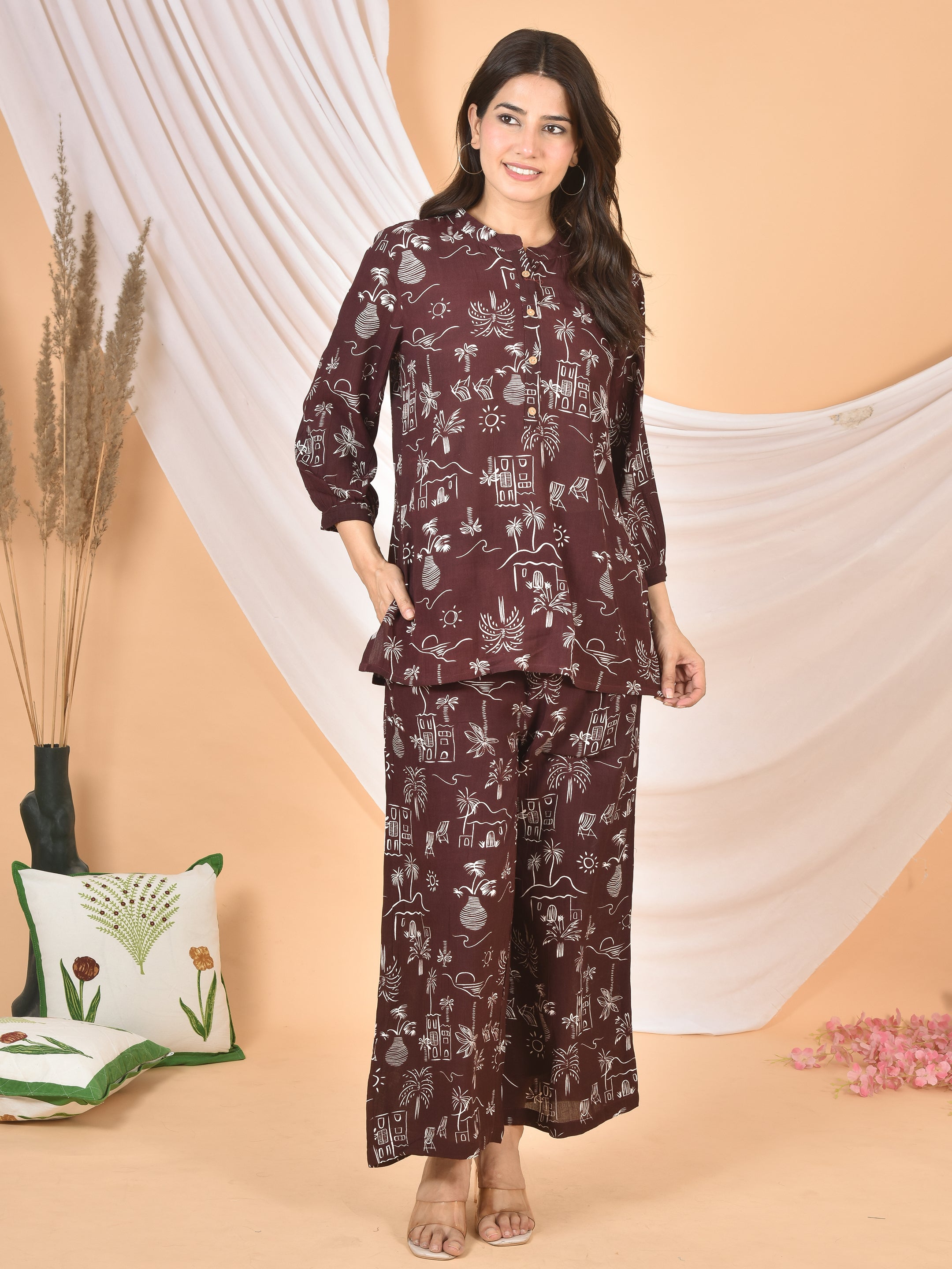 Women Brown printed cod set