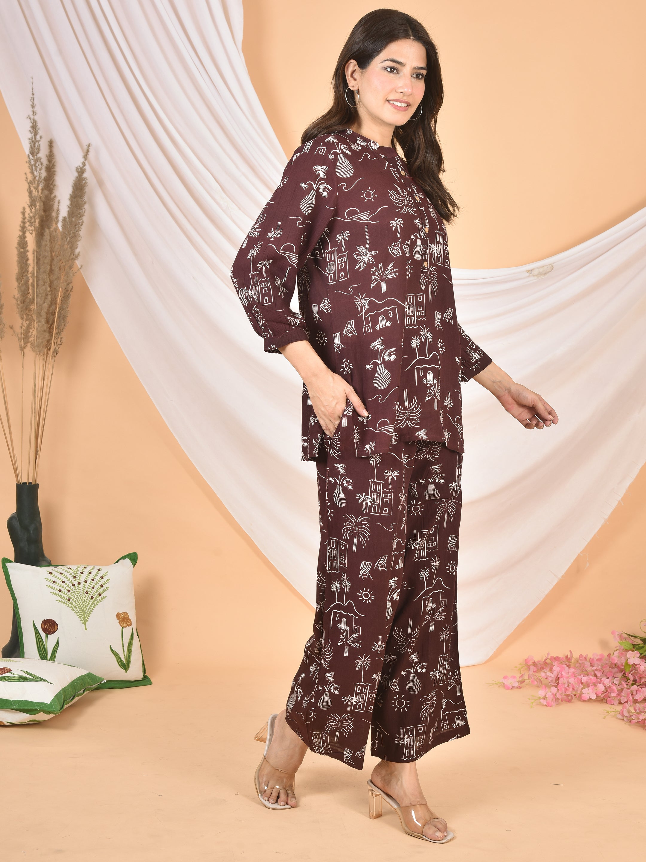 Women Brown printed cod set