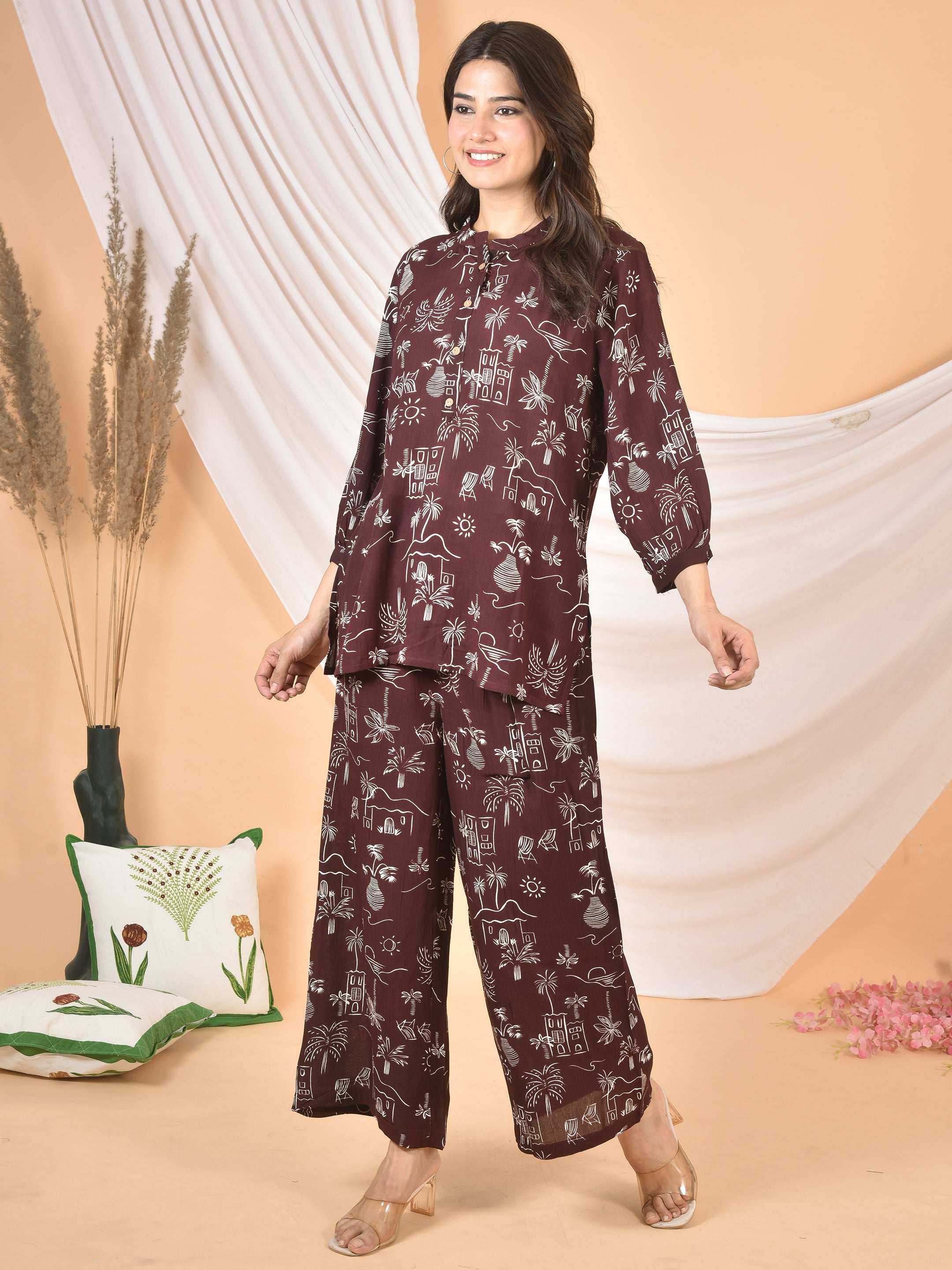 Women Brown printed cod set