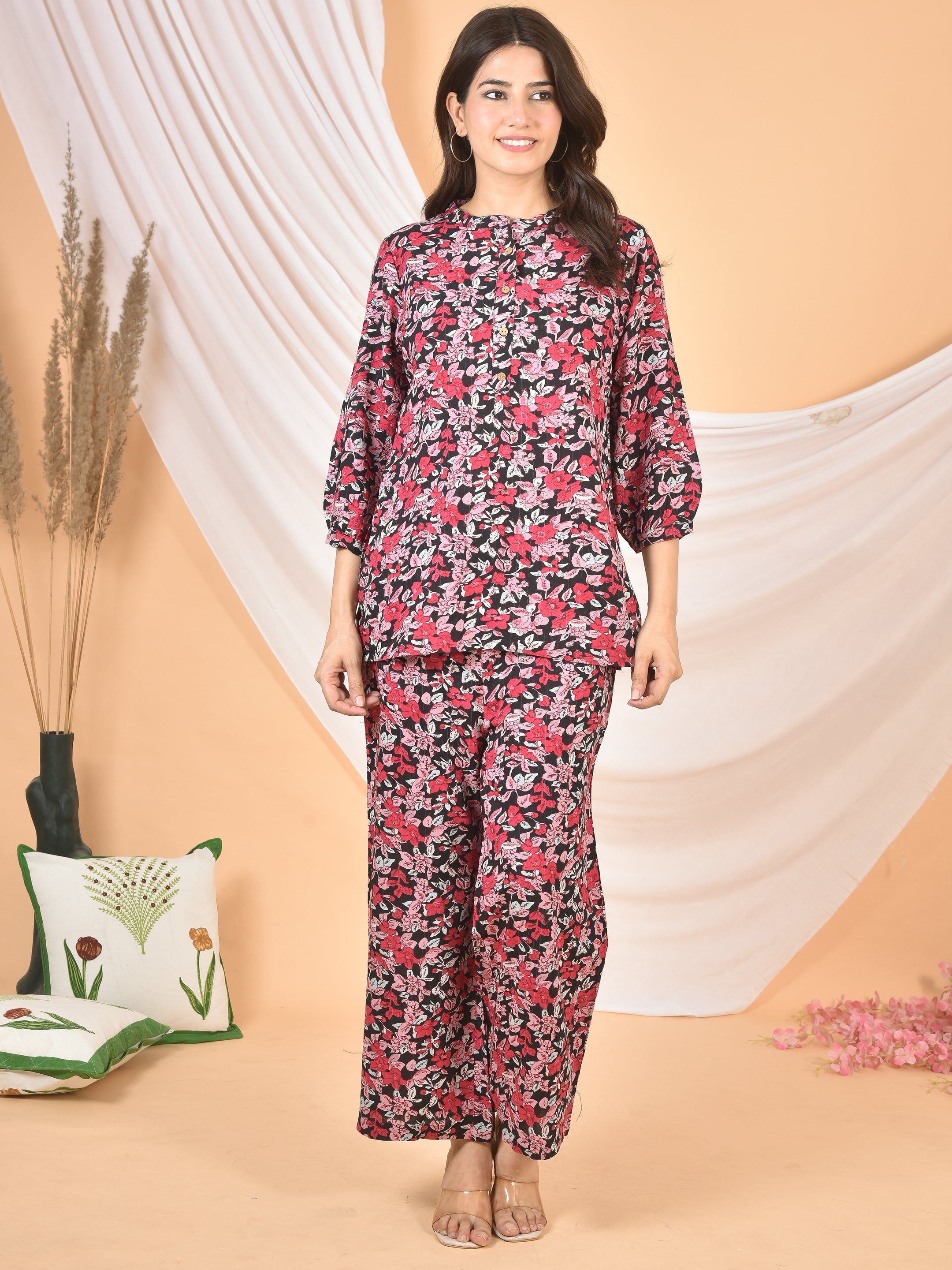 Women Red Black Printed Cod set