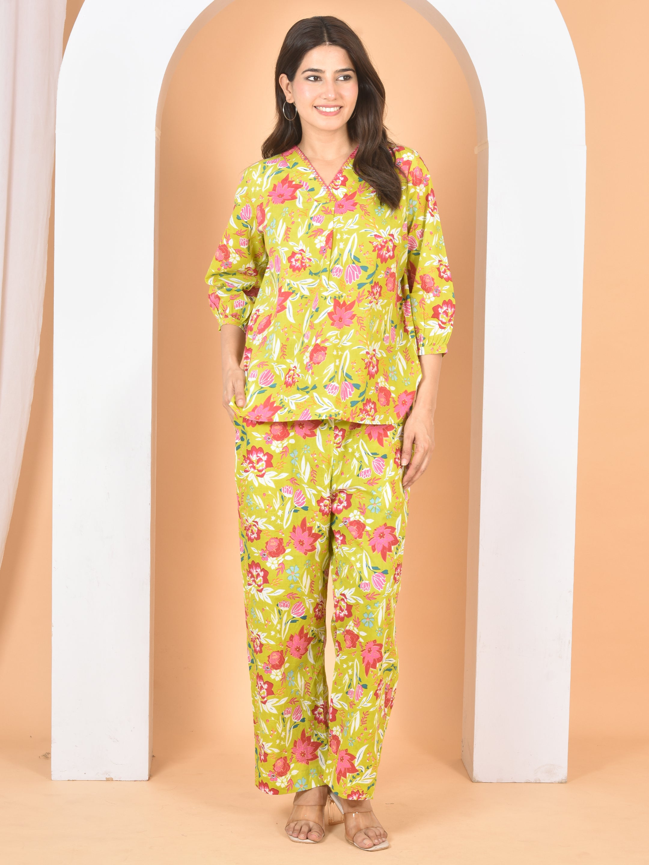 Women Olive Green Printed Cod set