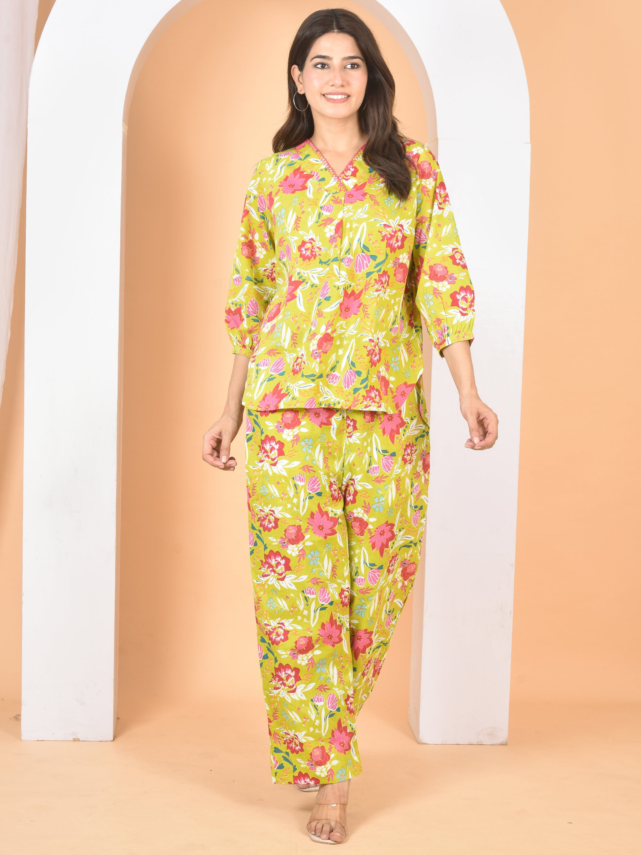 Women Olive Green Printed Cod set