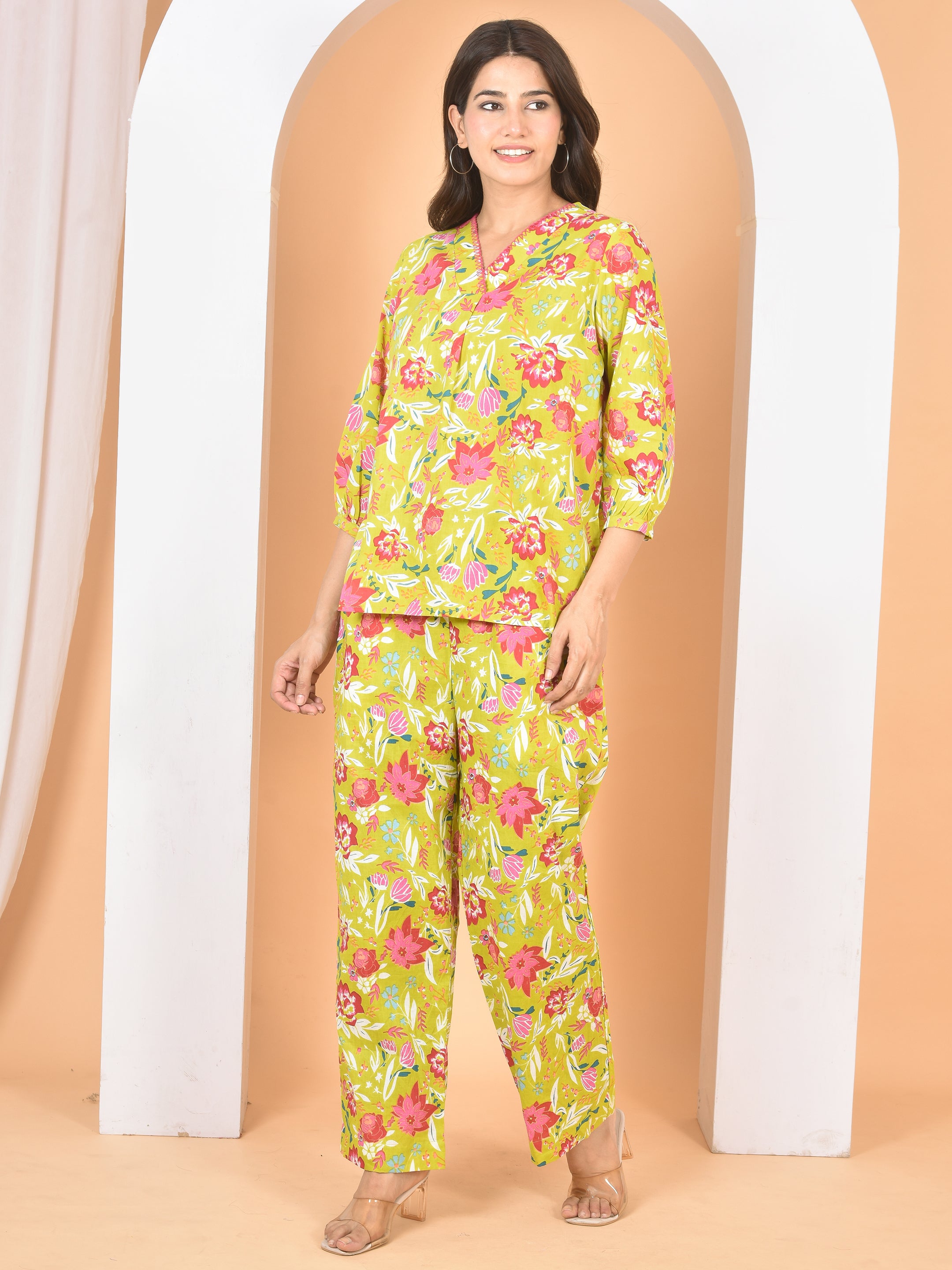 Women Olive Green Printed Cod set