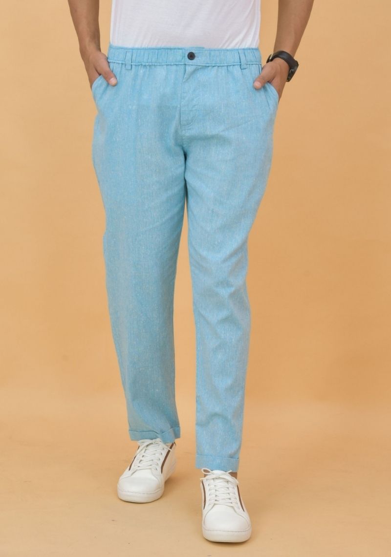Sky Blue Handloom Cotton Regular Trouser