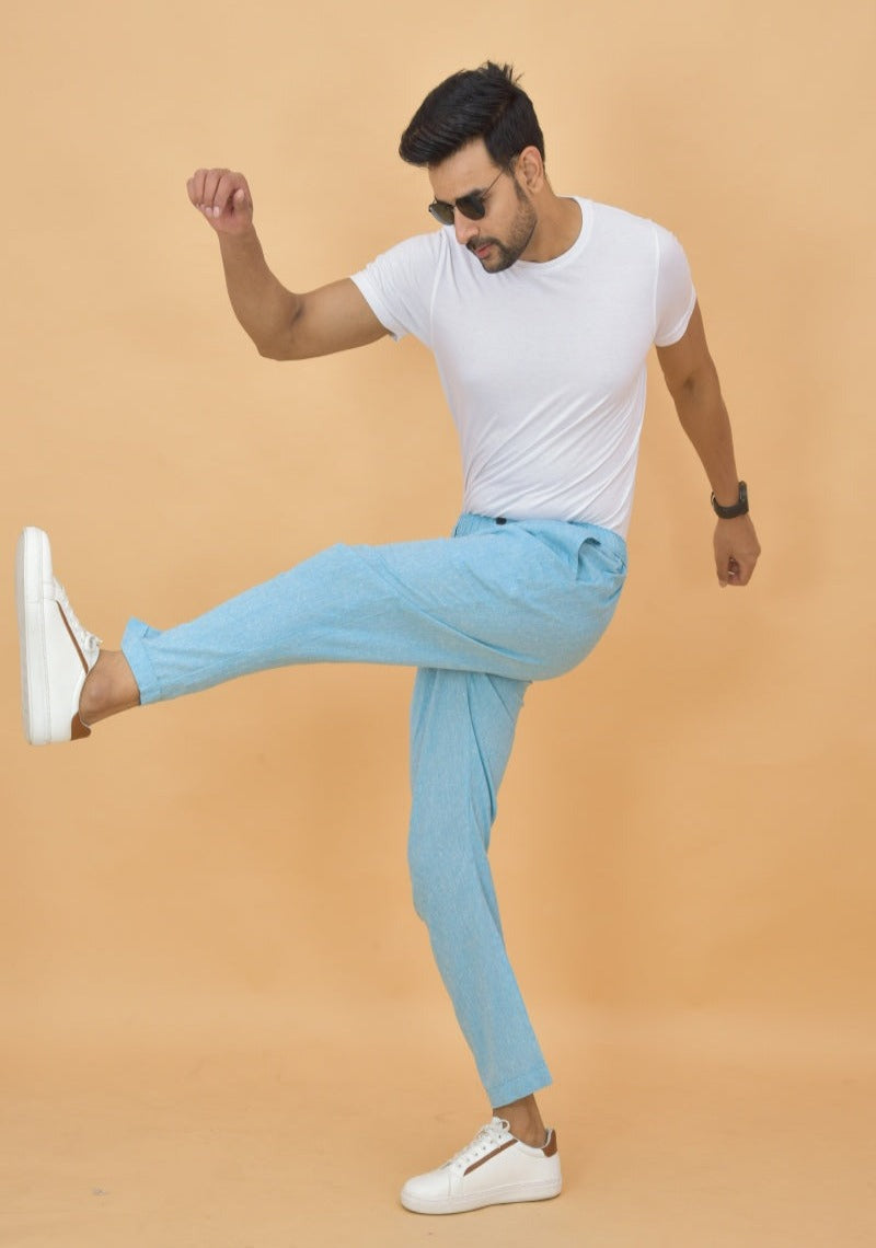 Sky Blue Handloom Cotton Regular Trouser