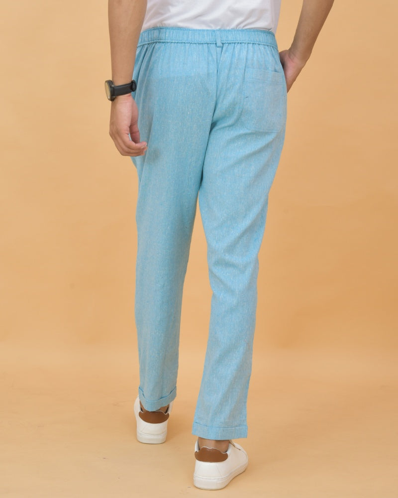 Sky Blue Handloom Cotton Regular Trouser