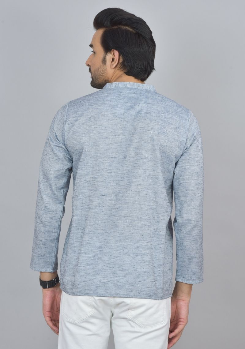 Combo of 2 Men Cotton Self Design Short Kurta Blue and Green