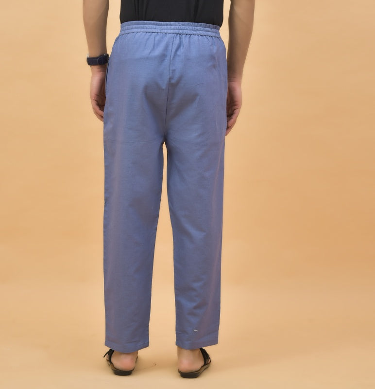 Sky Blue Solid Cotton Handloom Men Pant 15494