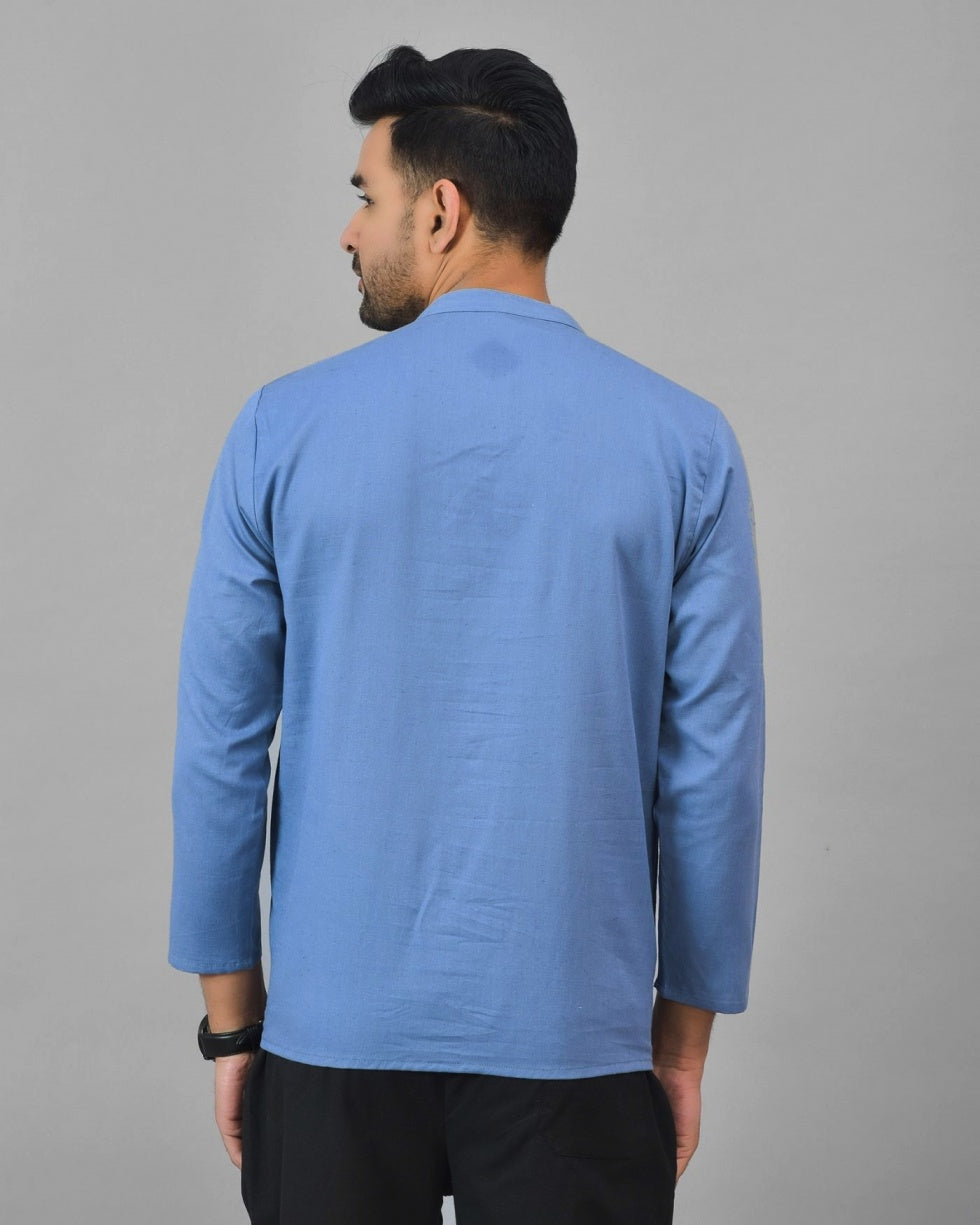 SKY BLUE SOLID COTTON HANDLOOM CORD SET-25081