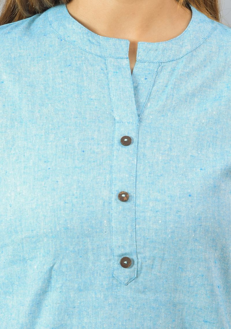 Sky Blue Solid Cotton Women Top-10381