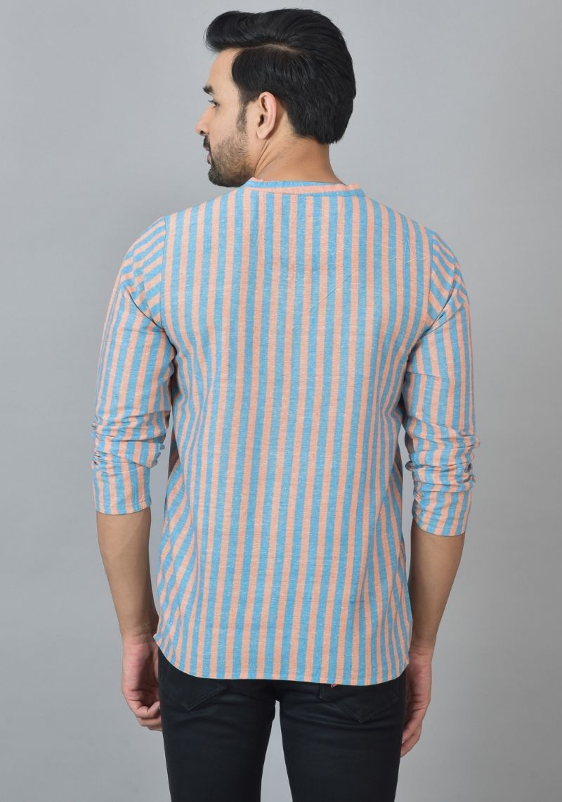 SKY BLUE YELLOW STRIPE COTTON HANDLOOM CORD SET-25725