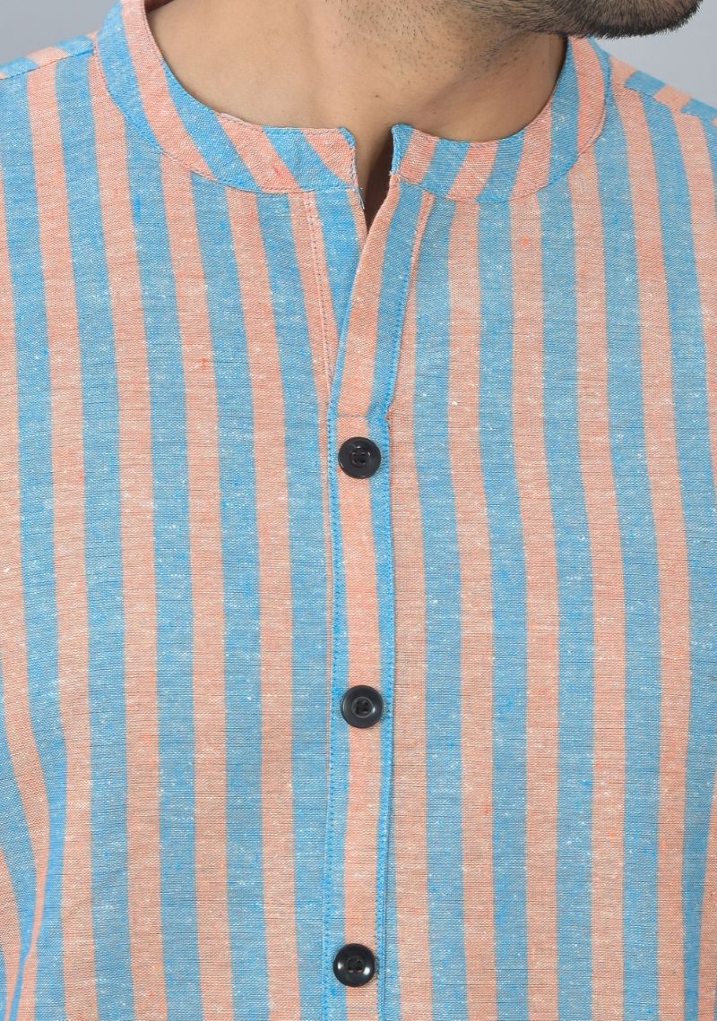 SKY BLUE YELLOW STRIPE COTTON HANDLOOM CORD SET-25725