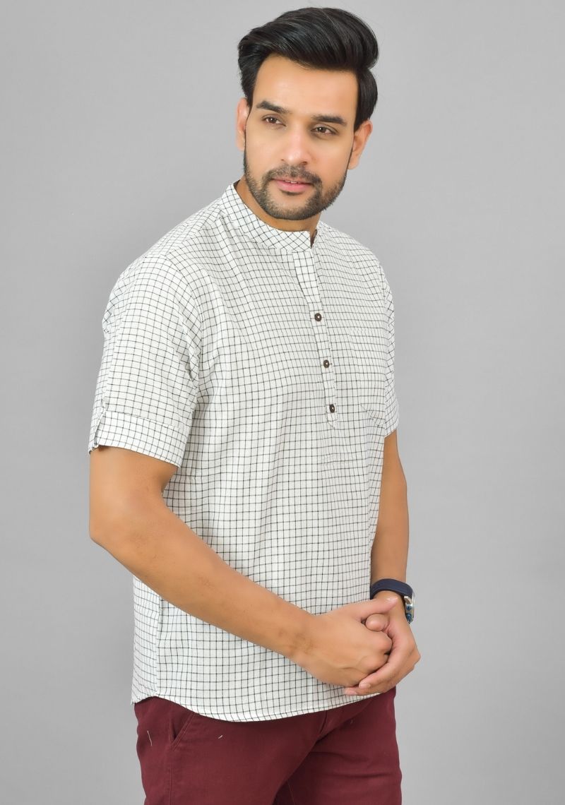 WHITE BLACK CHECKS COTTON HANDLOOM CORD SET-25298