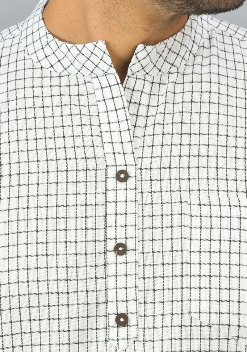 WHITE BLACK CHECKS COTTON HANDLOOM CORD SET-25298