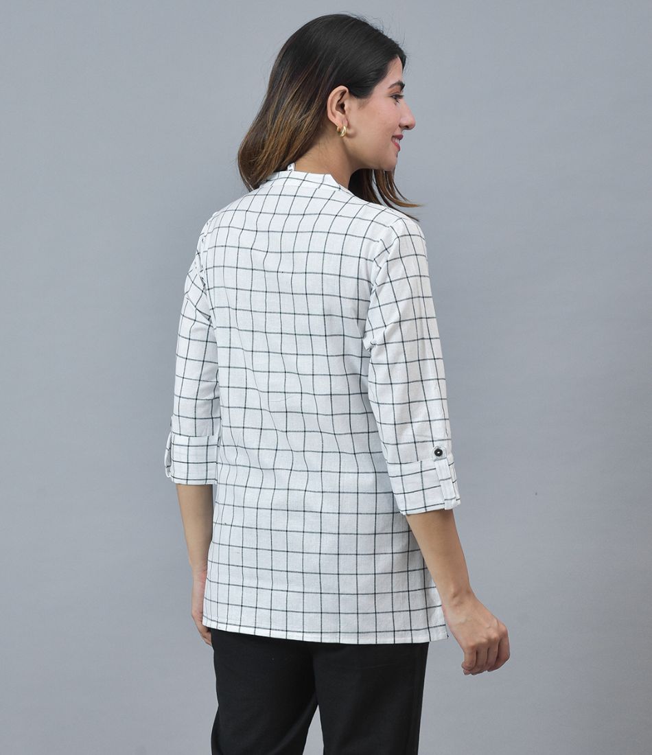 White Black Cotton Checks Women Top10290