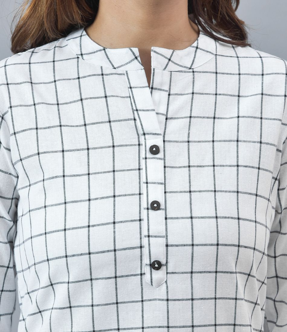 White Black Cotton Checks Women Top10290