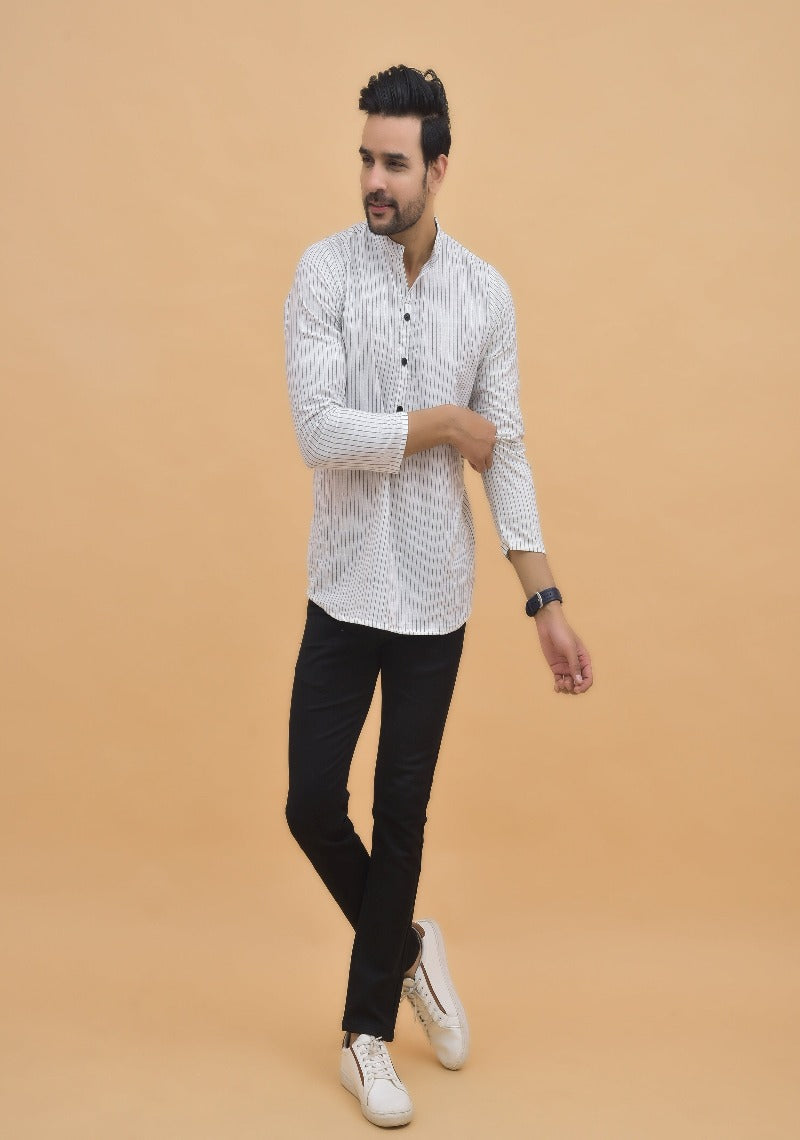 WHITE BLACK STRIPE COTTON HANDLOOM CORD SET-25005