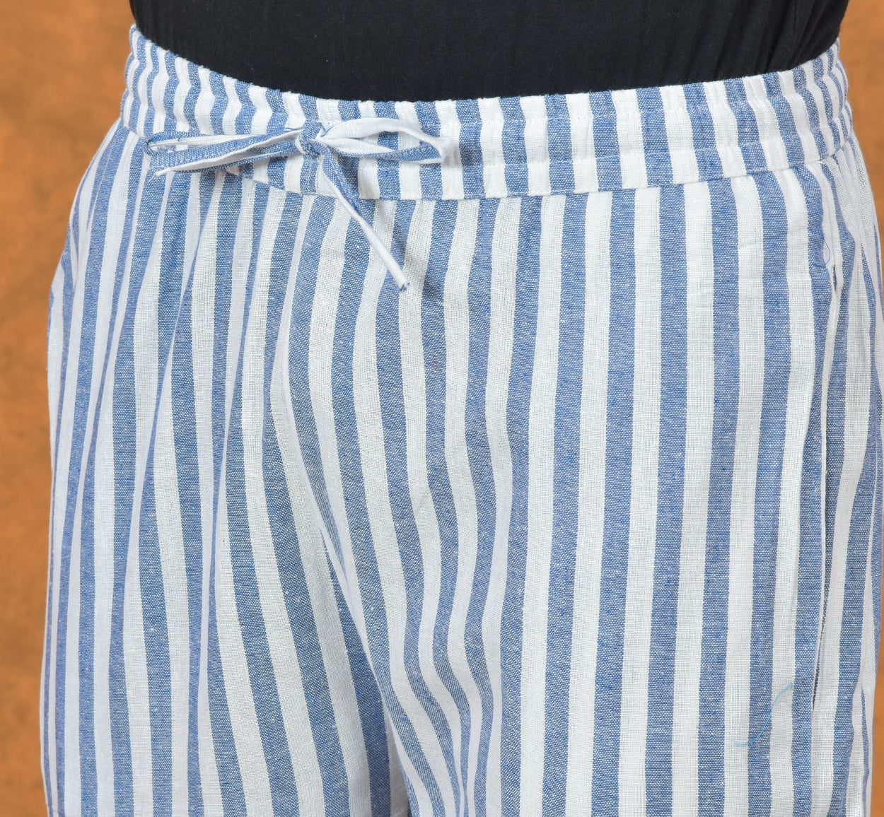 White Blue Stripe Cotton Handloom Men Pant