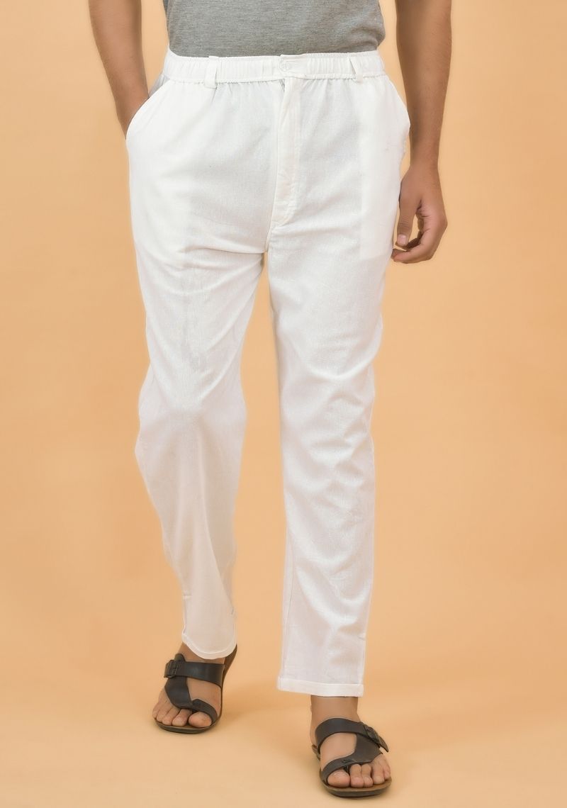 White Cotton Regular Trouser