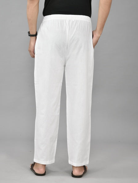 White Solid Cotton Handloom Men Pant