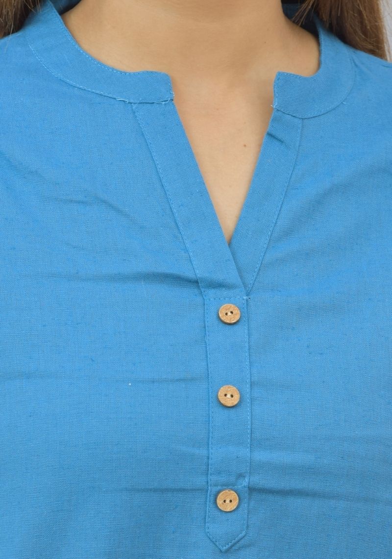 Women Co-Ords Blue Cotton Flax Dress Top and Bottom-10712