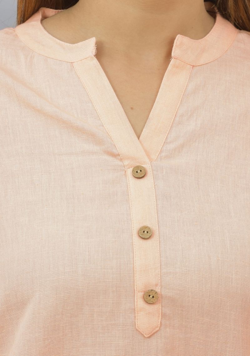 Women Co-Ords Light Peach Cotton Flax Dress Top and Bottom