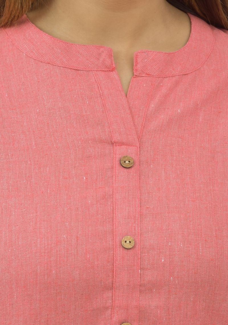 Women Co-Ords Peach Cotton Flax Dress Top and Bottom