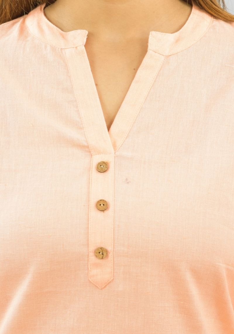 Women Co-Ords Peach Cotton Flax Dress Top and Shorts