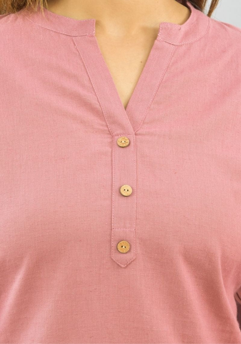 Women Co-Ords Pink Cotton Flax Dress Top and Shorts