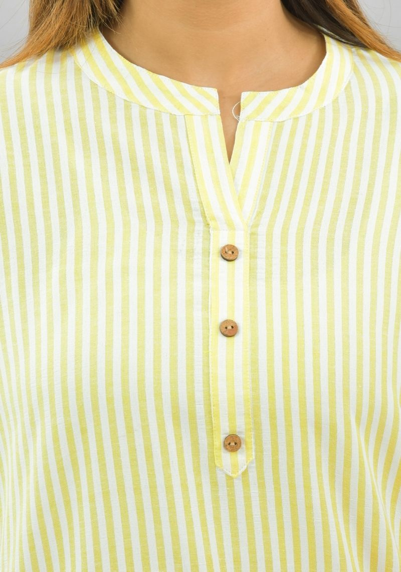 Women Co-Ords Yellow Cotton Checks Dress Top and Bottom