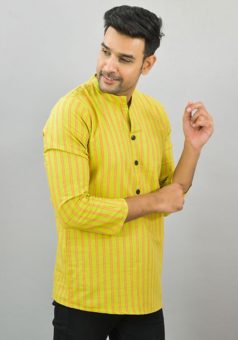 YELLOW RED STRIPE COTTON HANDLOOM CORD SET-25694