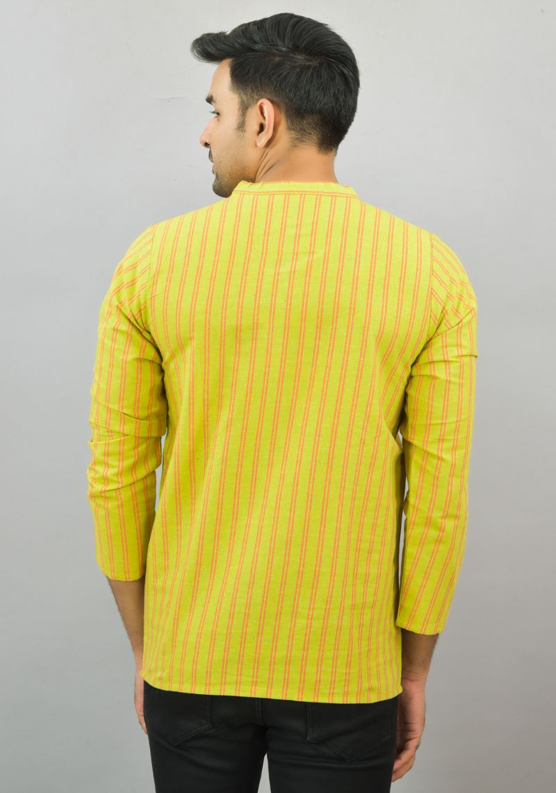 YELLOW RED STRIPE COTTON HANDLOOM CORD SET-25694