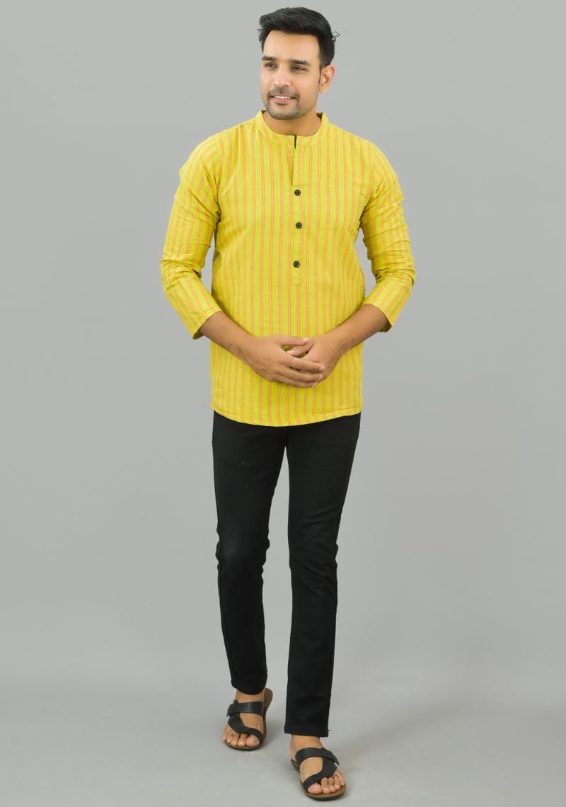 YELLOW RED STRIPE COTTON HANDLOOM CORD SET-25694