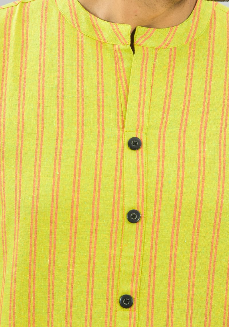 YELLOW RED STRIPE COTTON HANDLOOM CORD SET-25694