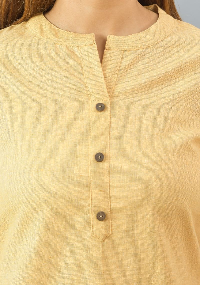 Yellow Solid Cotton Women Top-10380